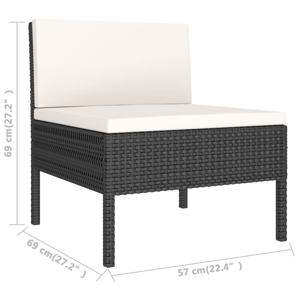 vidaXL Комплект садових меблів 3 од. з подушками Чорний Поліротанг