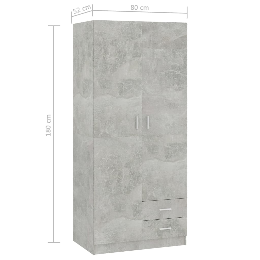 800643 vidaXL Wardrobe Concrete Grey 80x52x180 cm Chipboard