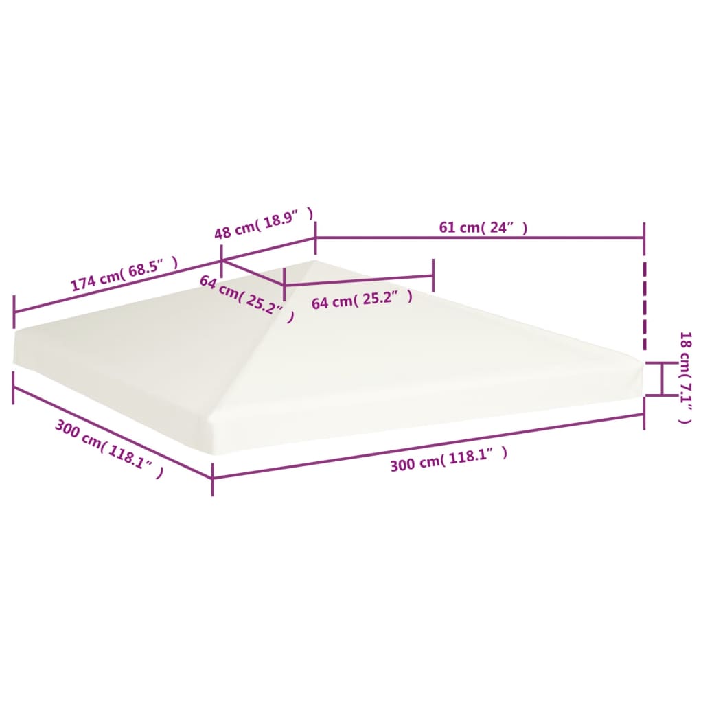 vidaXL Покриття для Альтанки 310 г/м² Кремово-Білий 3x3 м