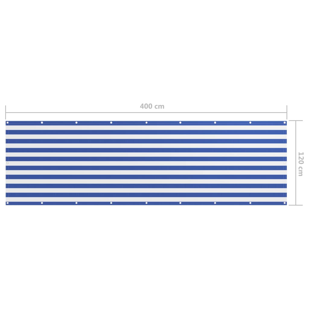 vidaXL Балконна Ширма Білий/Синій 120x400 см Тканина Оксфорд