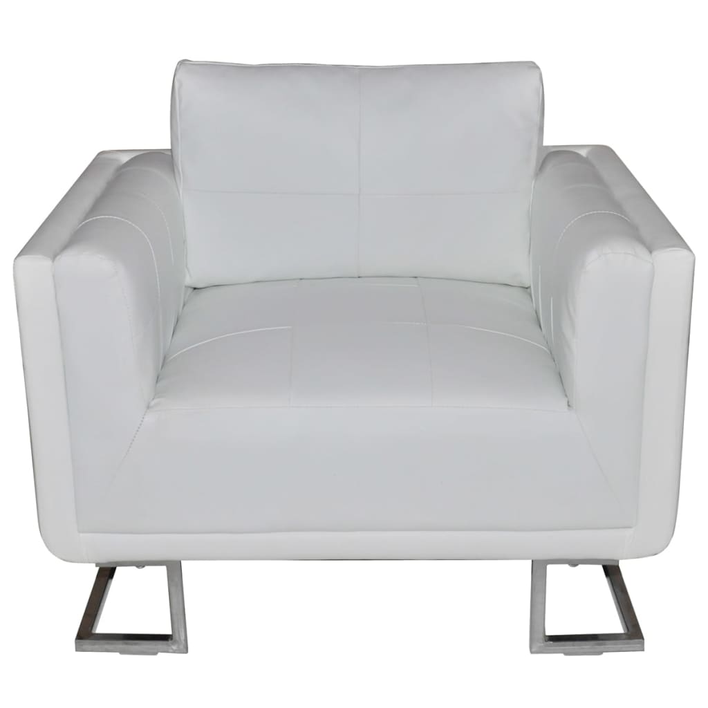 vidaXL Кубічне крісло з хромованими ніжками Білий Штучна шкіра