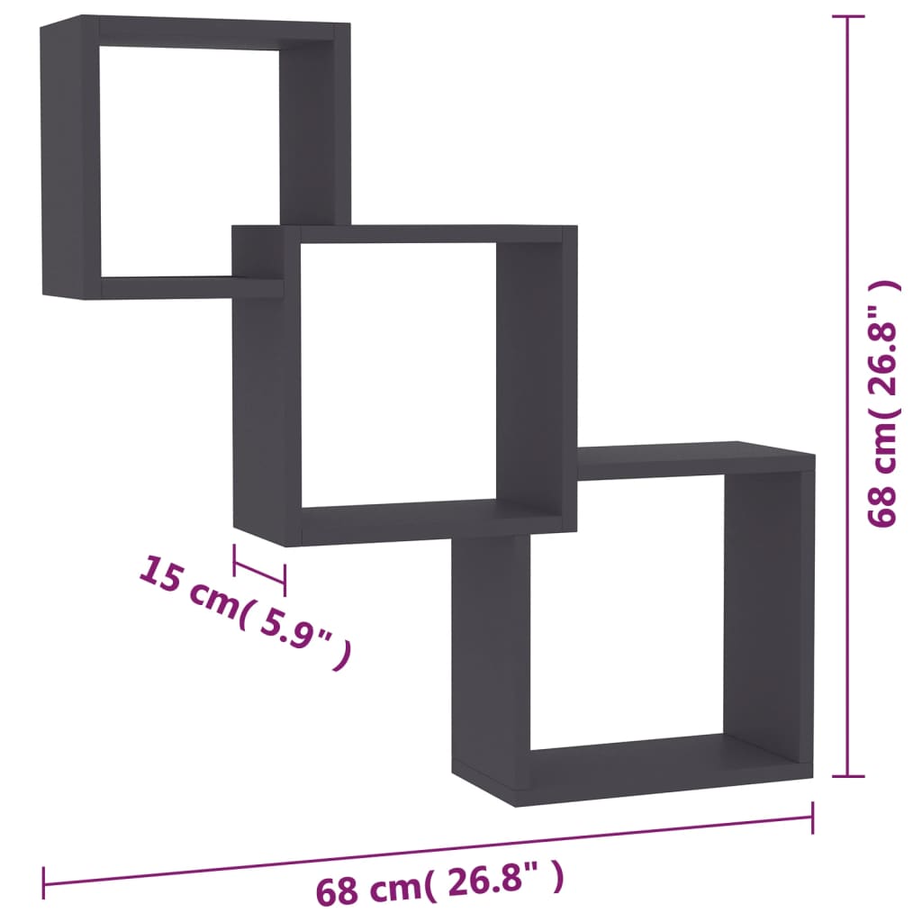 800272 vidaXL Cube Wall Shelves Grey 84,5x15x27 cm Chipboard