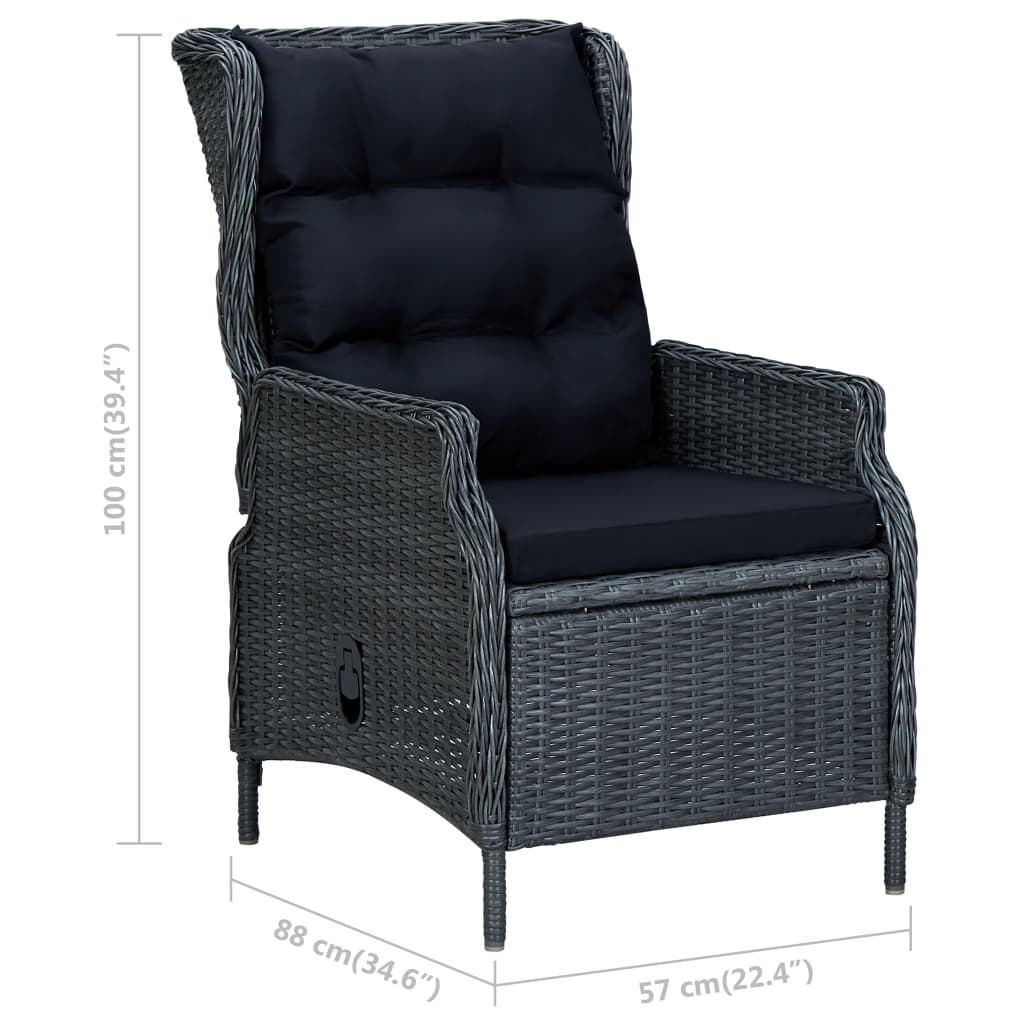 vidaXL Відкидне садове крісло з табуретом Темно-сірий Поліротанг