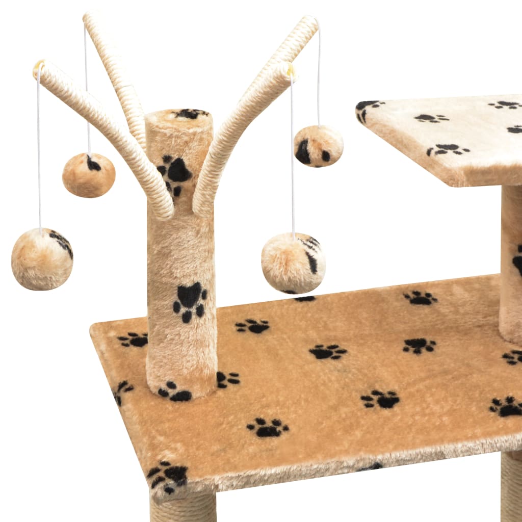 vidaXL Дерево для котів з сизальними дряпками Бежевий Відбитки лап 125 см
