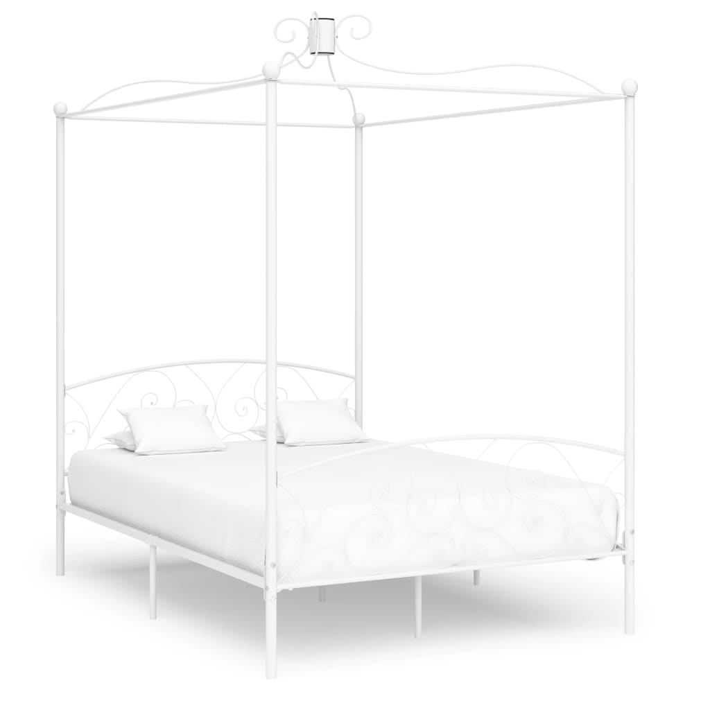 vidaXL Каркас ліжка з балдахіном Білий 140x200 см Метал
