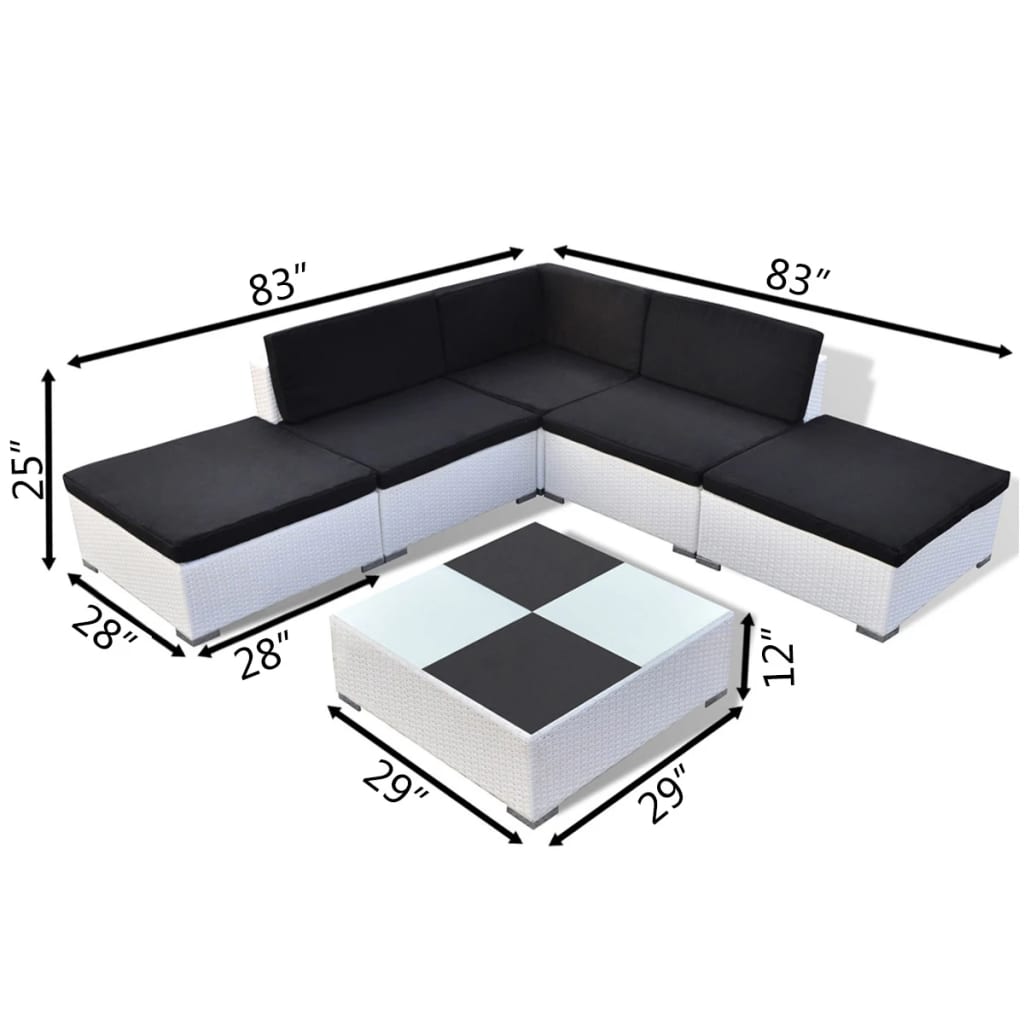 vidaXL Комплект садових меблів з подушками 6 од. Білий Поліротанг
