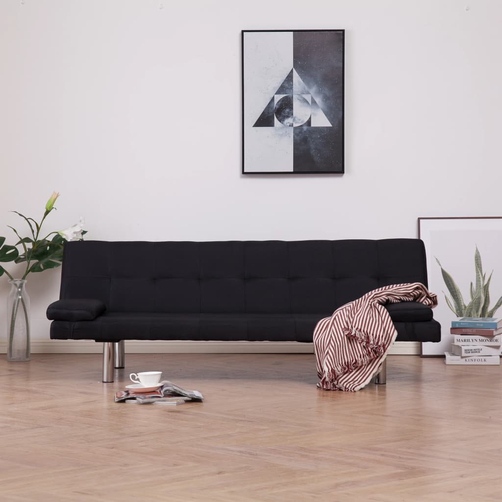 vidaXL Диван-ліжко з двома подушками Чорний Поліестер