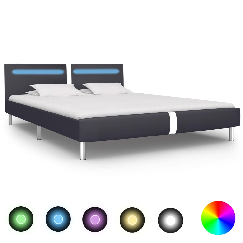 vidaXL Каркас ліжка зі світлодіодами Чорний 180x200 см Штучна шкіра