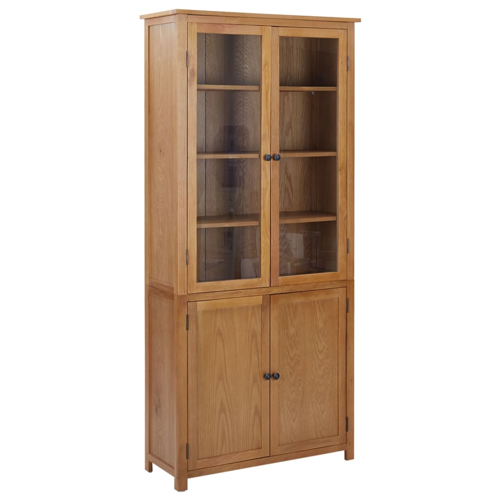 vidaXL Книжкова шафа з 4 дверцятами 90x35x200 см Масив дуба і скло