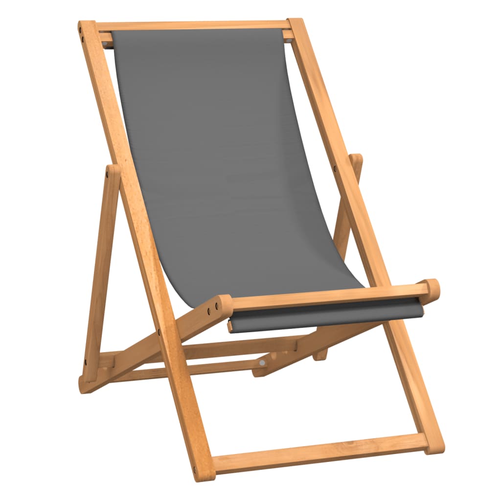 vidaXL Розкладний пляжний стілець Сірий Масив тикового дерева
