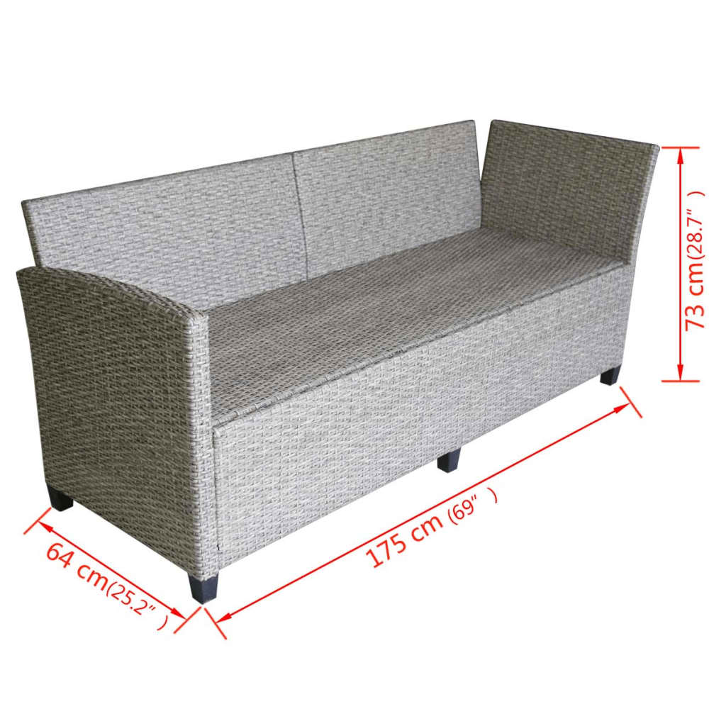 vidaXL Комплект садових меблів 3 од з подушками Сірий Поліротанг