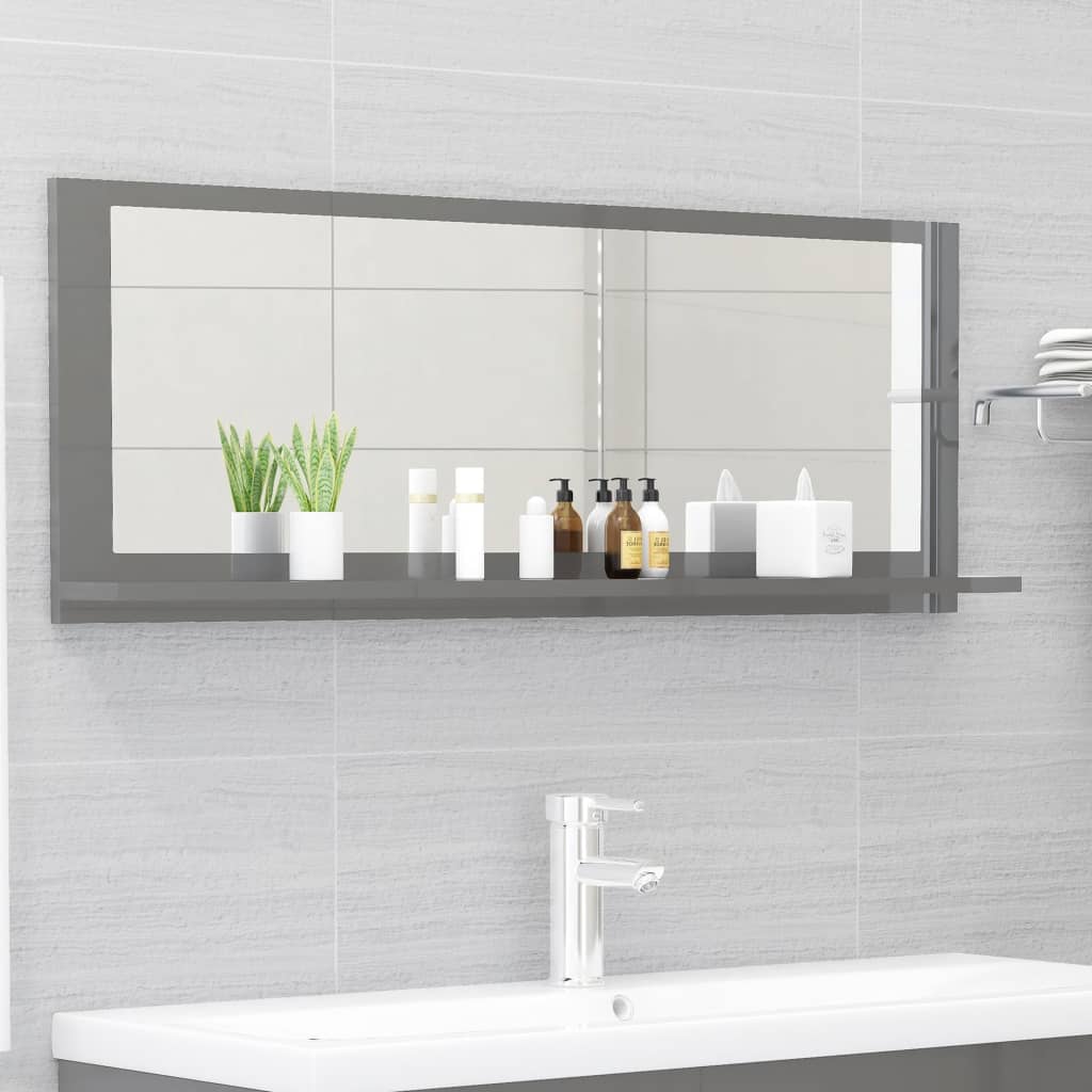 804597 vidaXL Bathroom Mirror High Gloss Grey 100x10,5x37 cm Chipboard