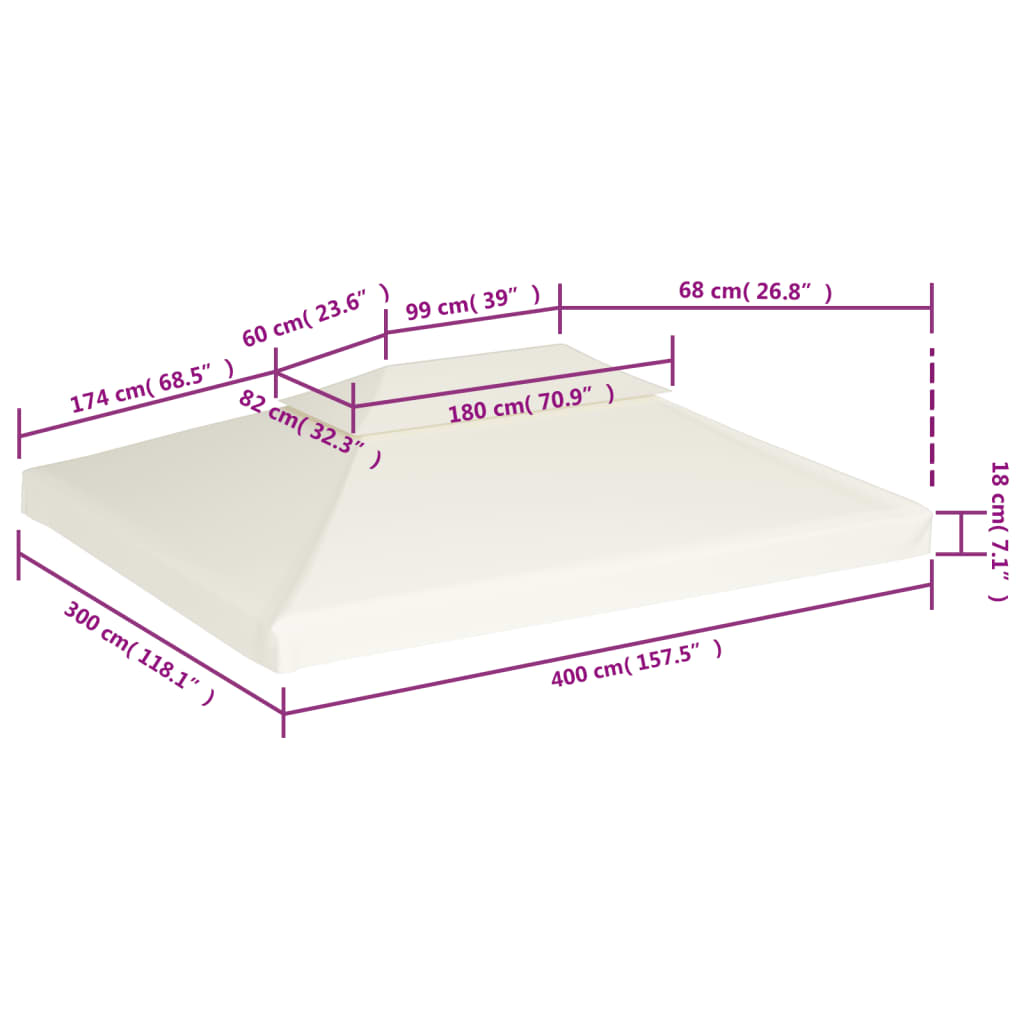 vidaXL Змінне покриття для альтанки 310 г/м² Кремово-білий 3х4 м