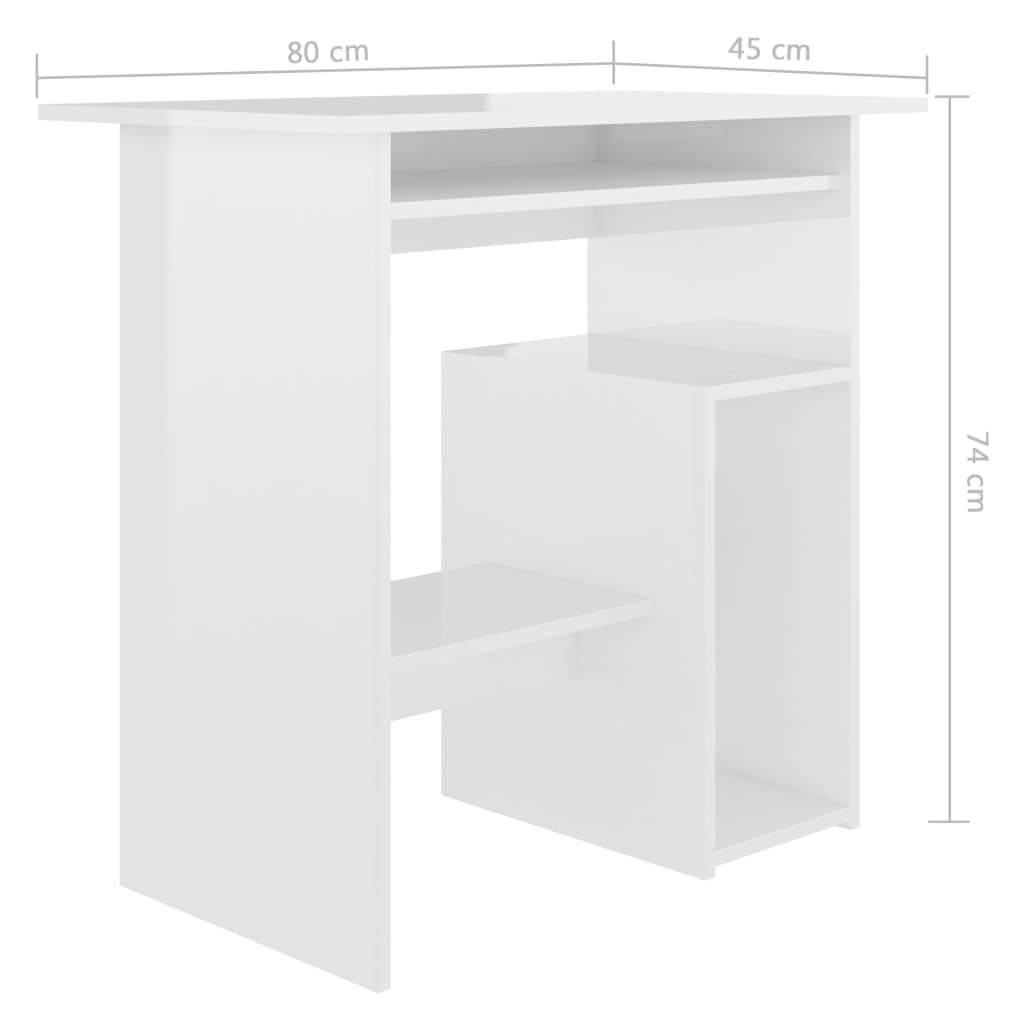 vidaXL Письмовий стіл Глянцевий білий 80x45x74 см ДСП