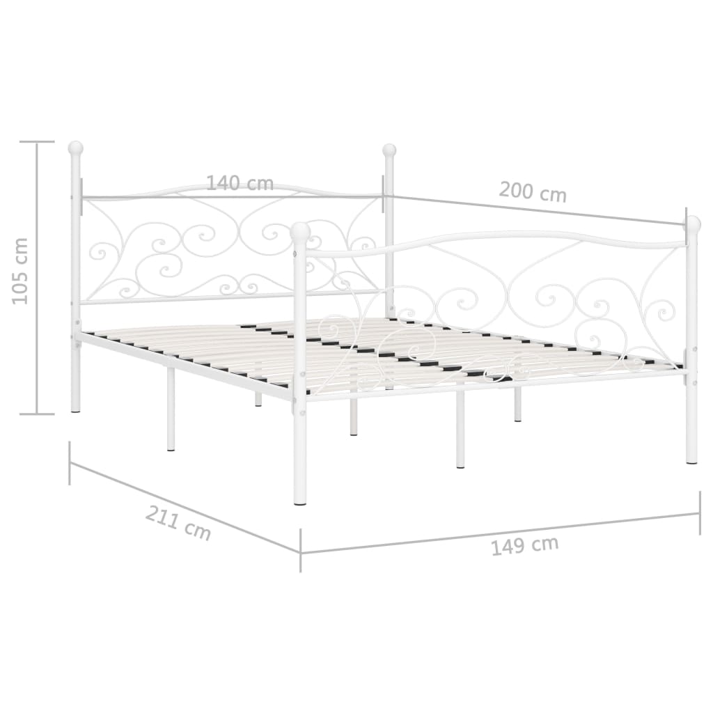 vidaXL Каркас ліжка з ламельною основою Білий 140x200 см Метал