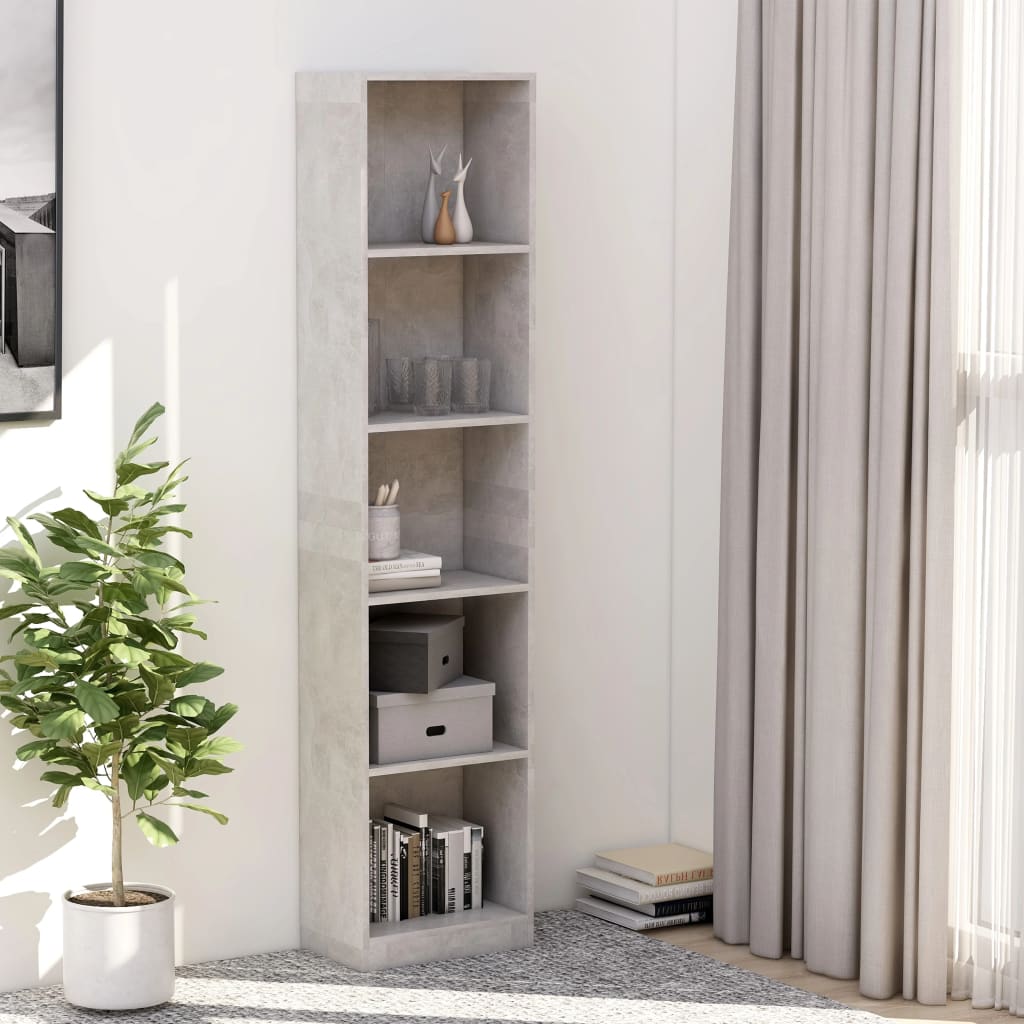 800850 vidaXL 5-Tier Book Cabinet Concrete Grey 40x24x175 cm Chipboard