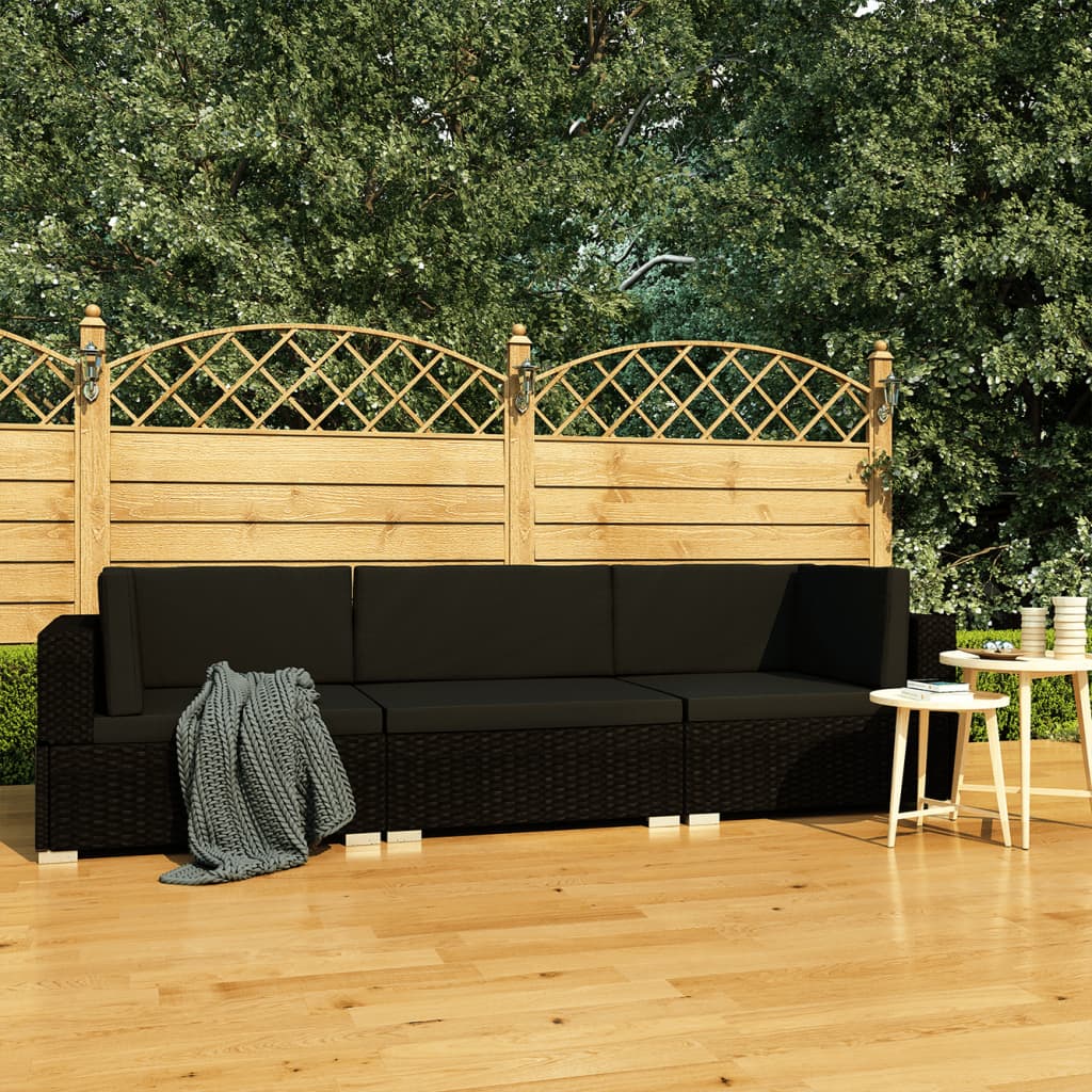vidaXL Комплект садових диванів з подушками 3 од. Чорний Поліротанг