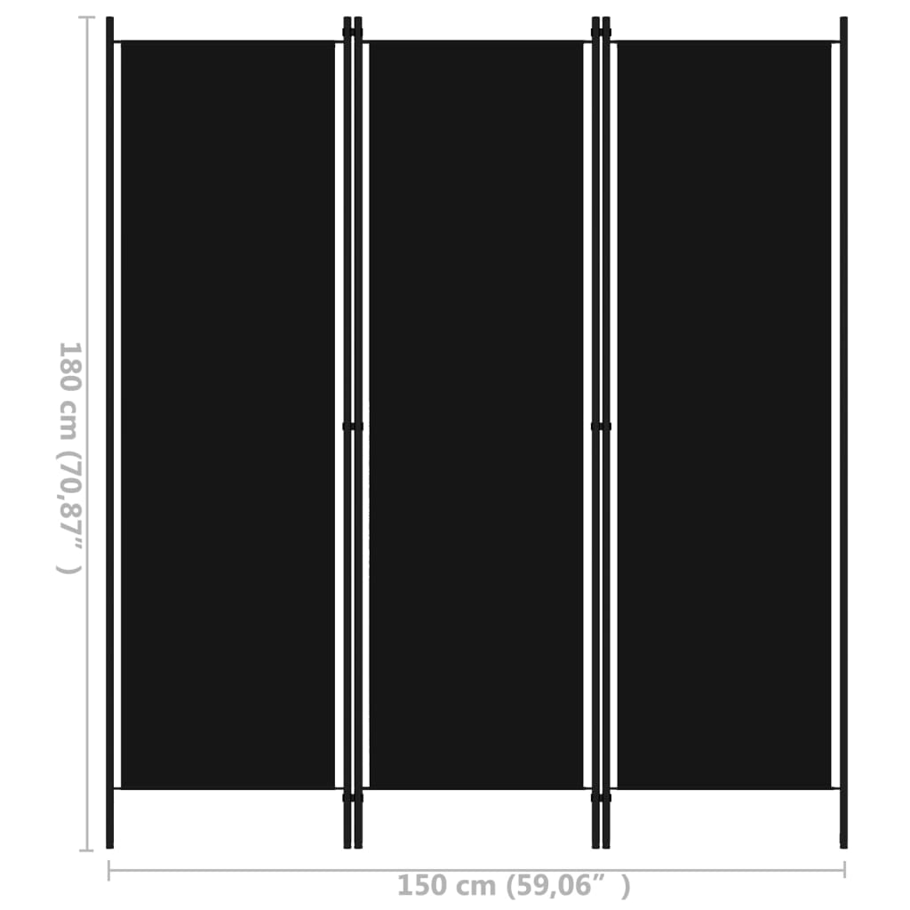 vidaXL 3-Панельна Кімнатна Перегородка Чорний 150x180 см