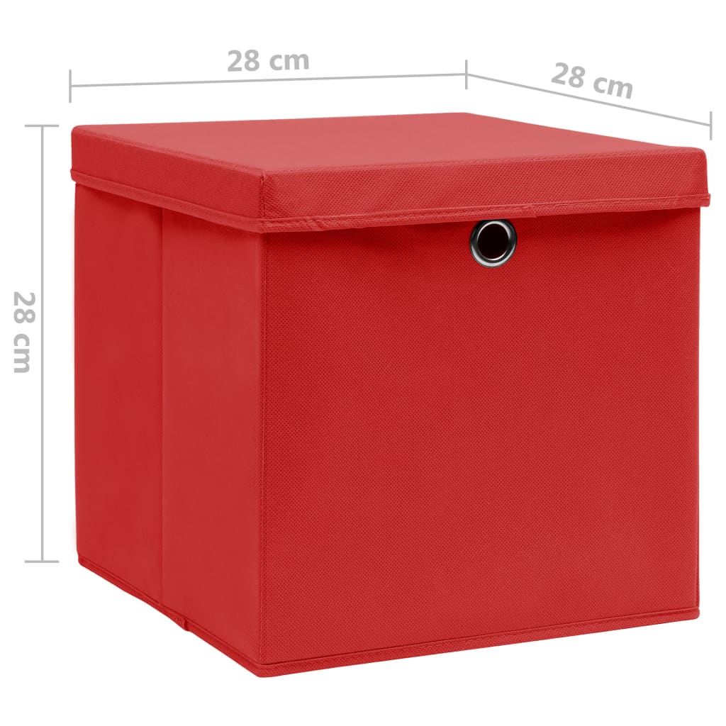 vidaXL Коробки для Зберігання з Кришками 4 шт Червоний 28x28x28 см