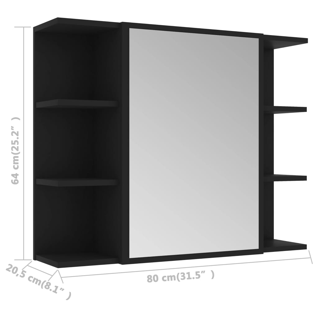 vidaXL Дзеркальна шафа для ванної кімнати Чорний 80x20,5x64 см ДСП