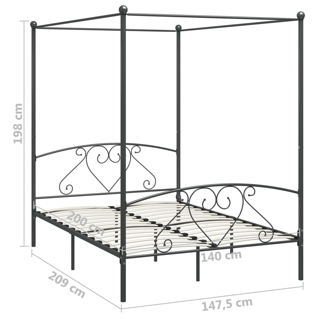 vidaXL Каркас ліжка з балдахіном Сірий 140x200 см Метал