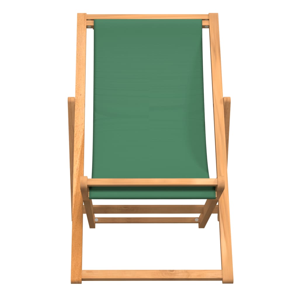 vidaXL Розкладний пляжний стілець Зелений Масив тикового дерева