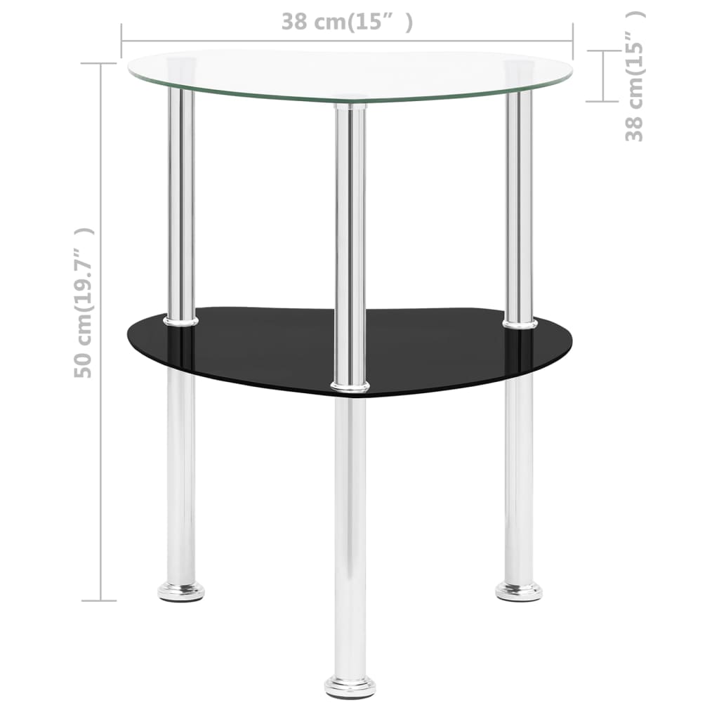 322786 vidaXL 2-Tier Side Table Transparent & Black 38x38x50cm Tempered Glass