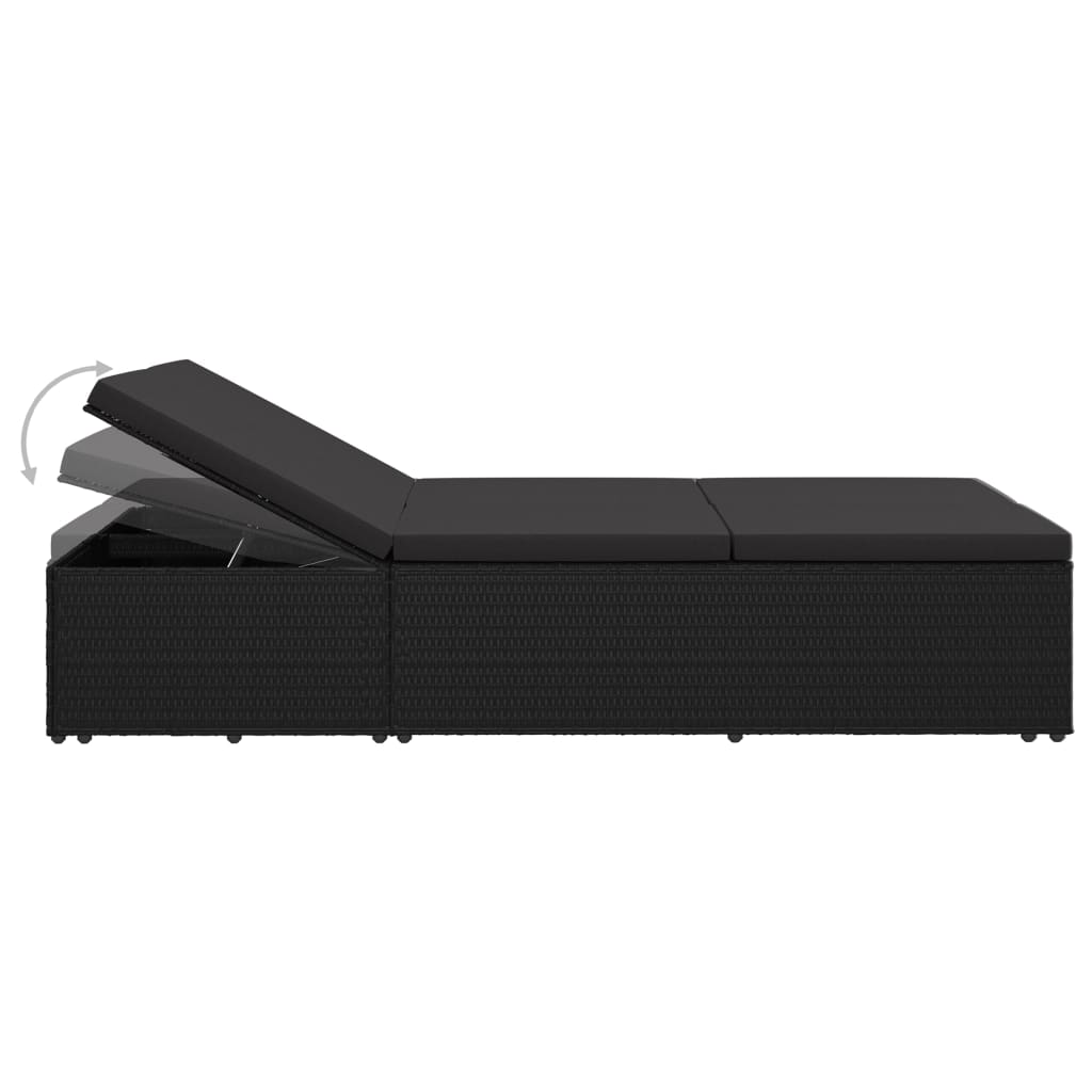 vidaXL Розкладний лежак-диван з подушками Чорний Поліротанг