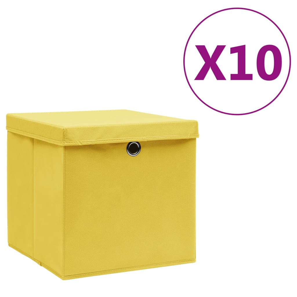 vidaXL Коробки для Зберігання з Кришками 10 шт Жовтий 28x28x28 см