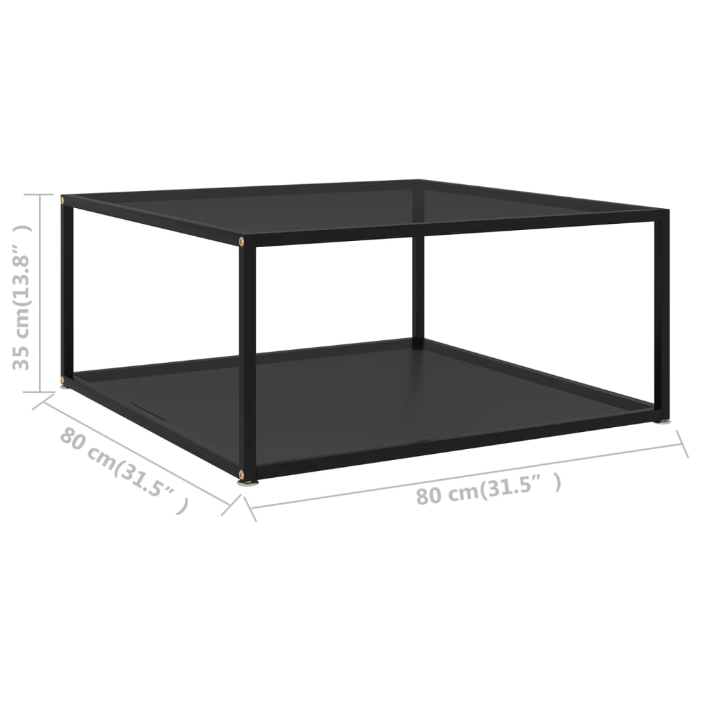 vidaXL Журнальний столик Чорний 80х80х35 см Загартоване скло