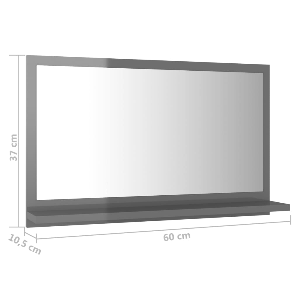 804570 vidaXL Bathroom Mirror High Gloss Grey 60x10,5x37 cm Chipboard