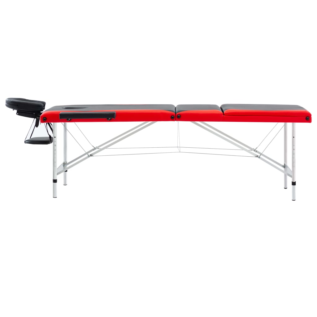vidaXL Розкладний масажний стіл 3-х зонний Чорний/червоний Алюміній