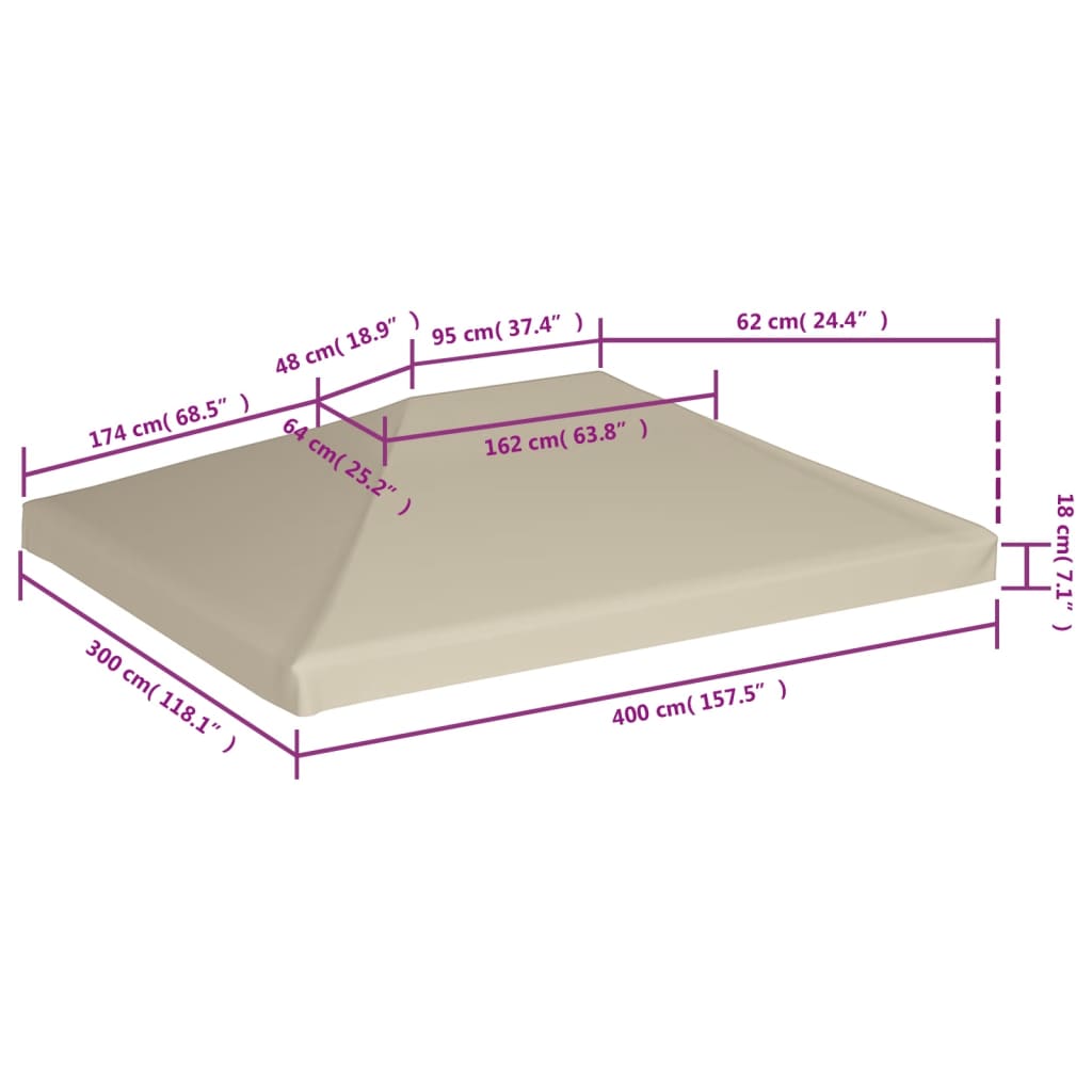 vidaXL Покриття для альтанки 310 г/м² Бежевий 4x3 м