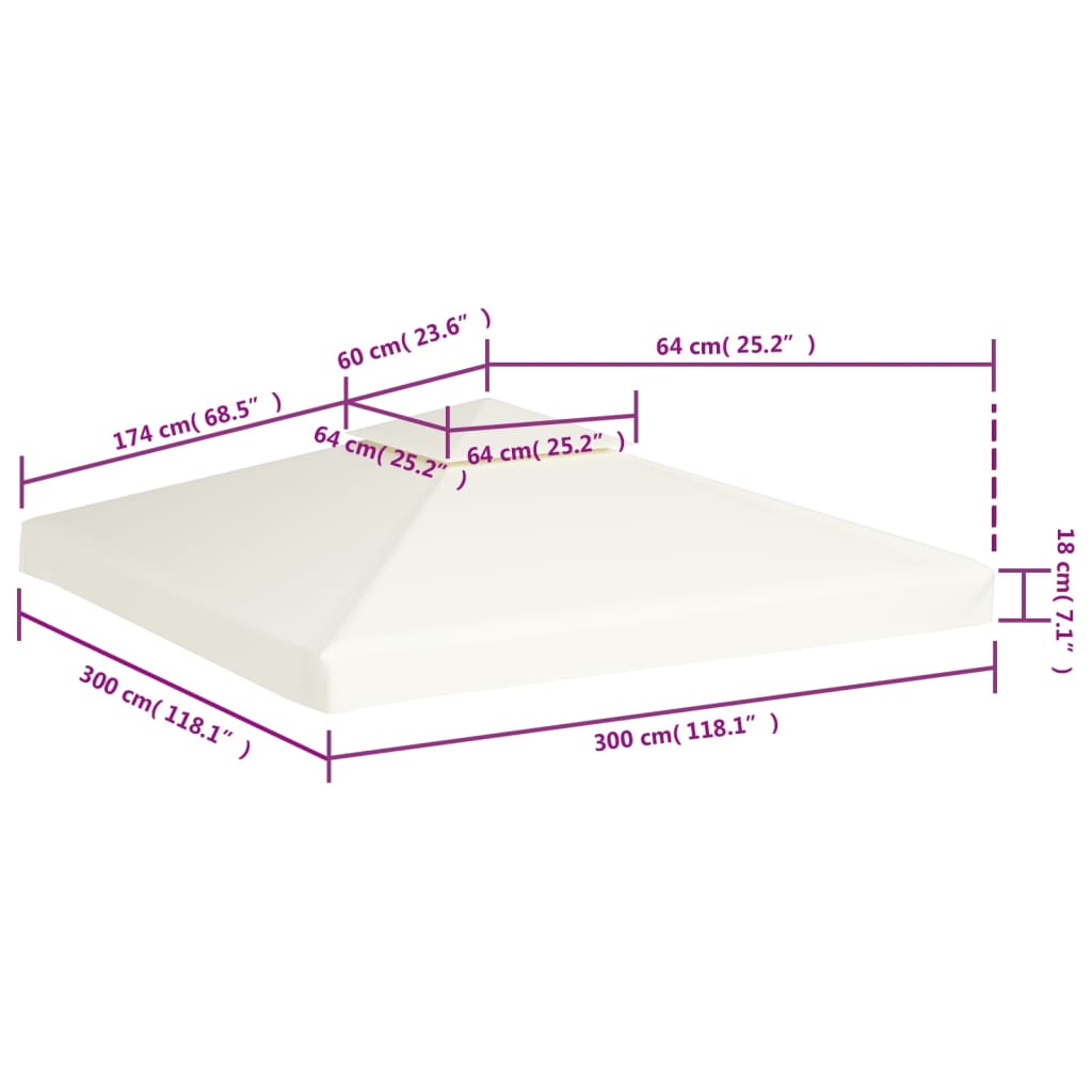 vidaXL Змінне покриття для альтанки 310 г/м² Кремово-білий 3х3 м