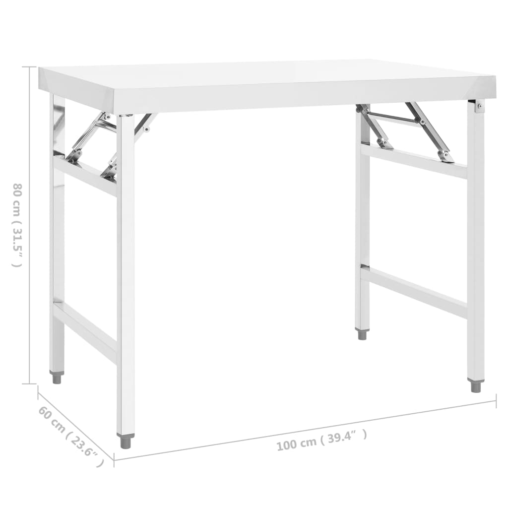 vidaXL Розкладний робочий стіл для кухні 100x60x80 см Нержавіюча сталь