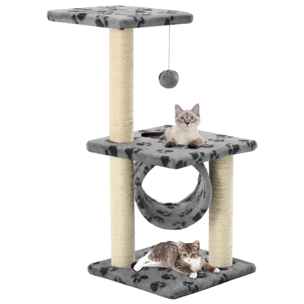 vidaXL Дерево для котів з сизальними дряпками Сірий Відбитки лап 65 см