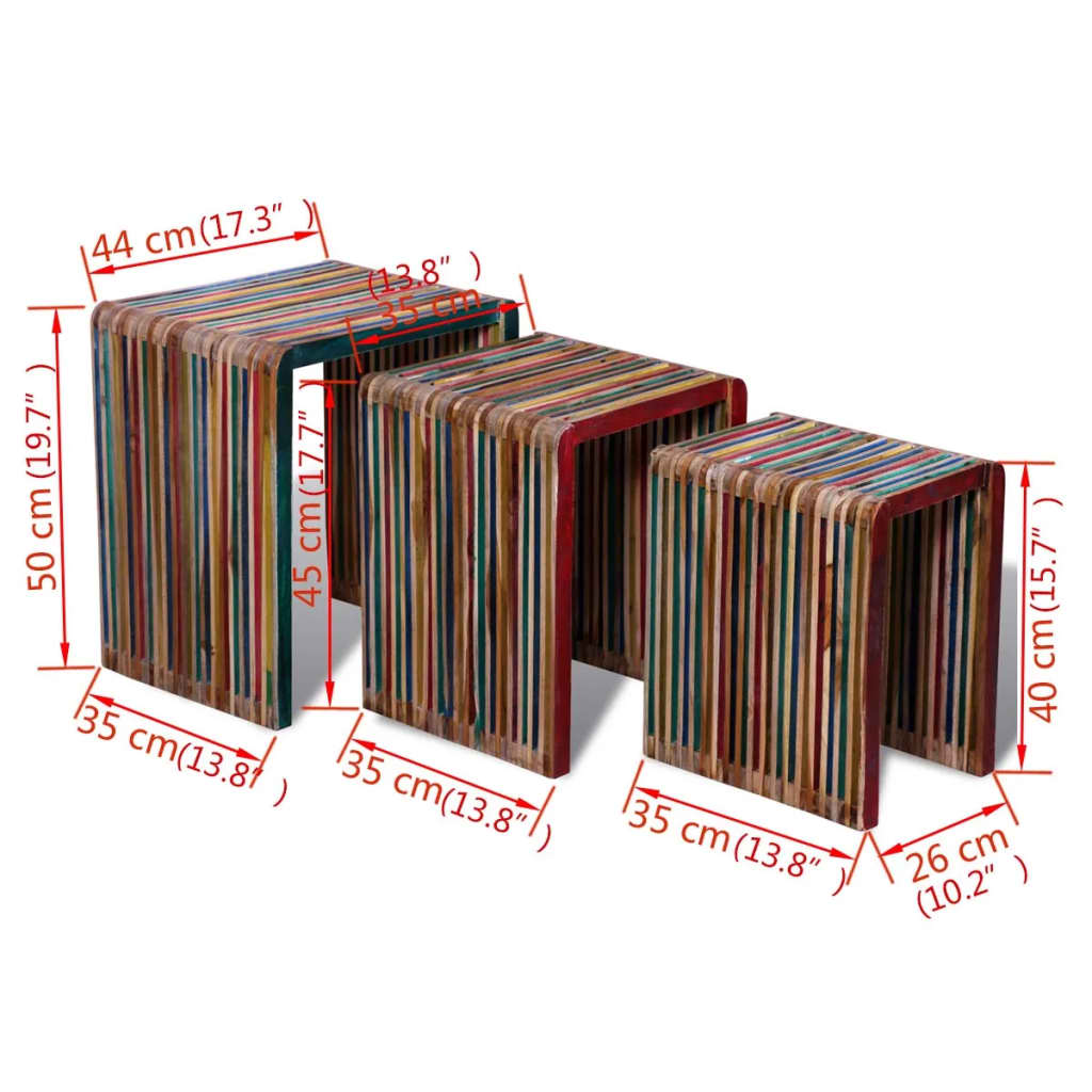 vidaXL Вкладні столики в комплекті 3 шт Різнобарвний Відновлений тик