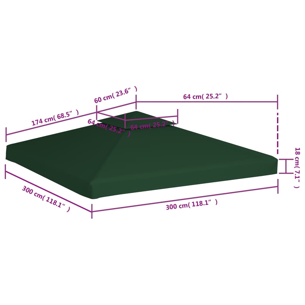 vidaXL Змінне покриття для альтанки 310 г/м² Зелений 3х3 м