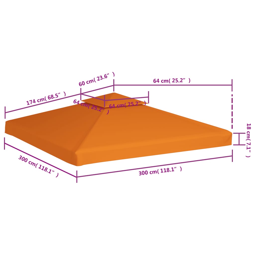 vidaXL Змінне покриття для альтанки Помаранчевий 3х3 м 310 г/м²