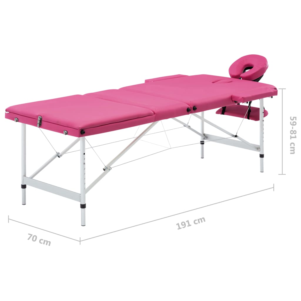 vidaXL Розкладний масажний стіл 3-х зонний Рожевий Алюміній
