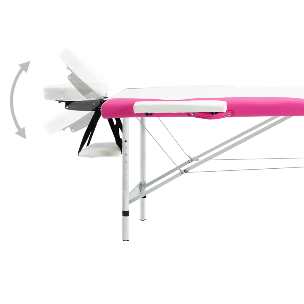 vidaXL Розкладний масажний стіл 2-х зонний Білий/рожевий Алюміній