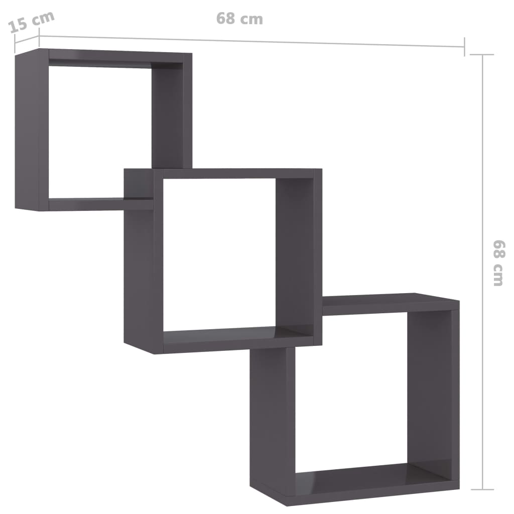vidaXL Кубічні настінні полиці Глянцевий сірий 84,5x15x27 см ДСП