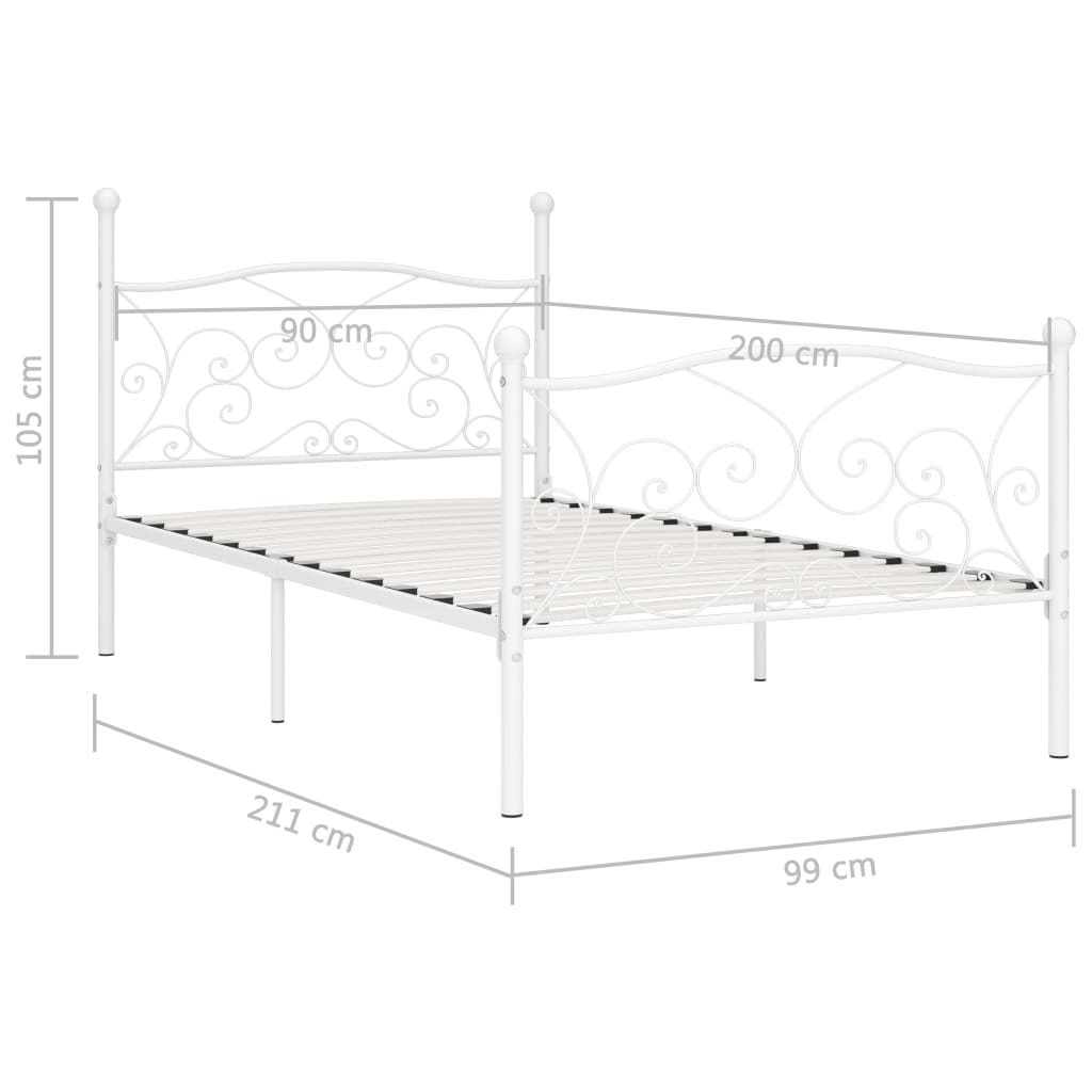 vidaXL Каркас Ліжка з Ламельною Основою Білий 90x200 см Метал