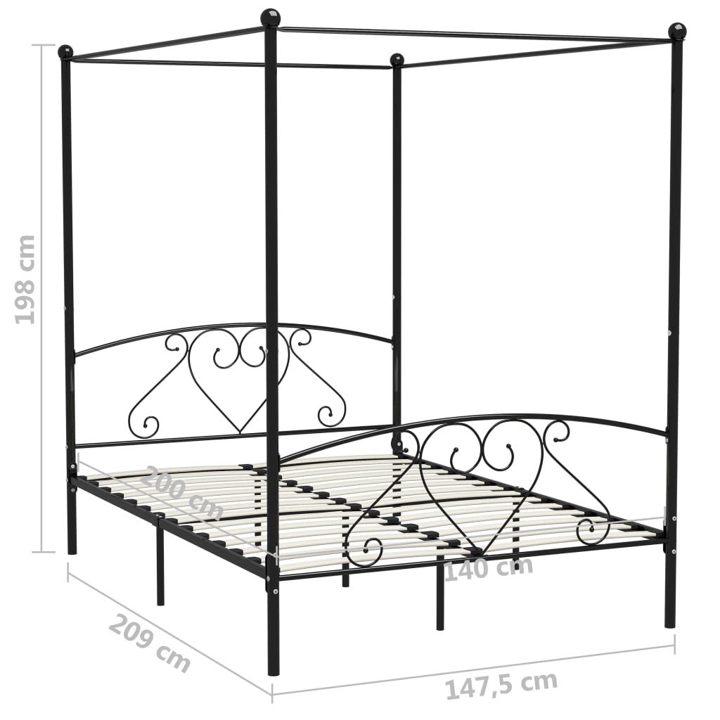 vidaXL Каркас ліжка з балдахіном Чорний 140x200 см Метал