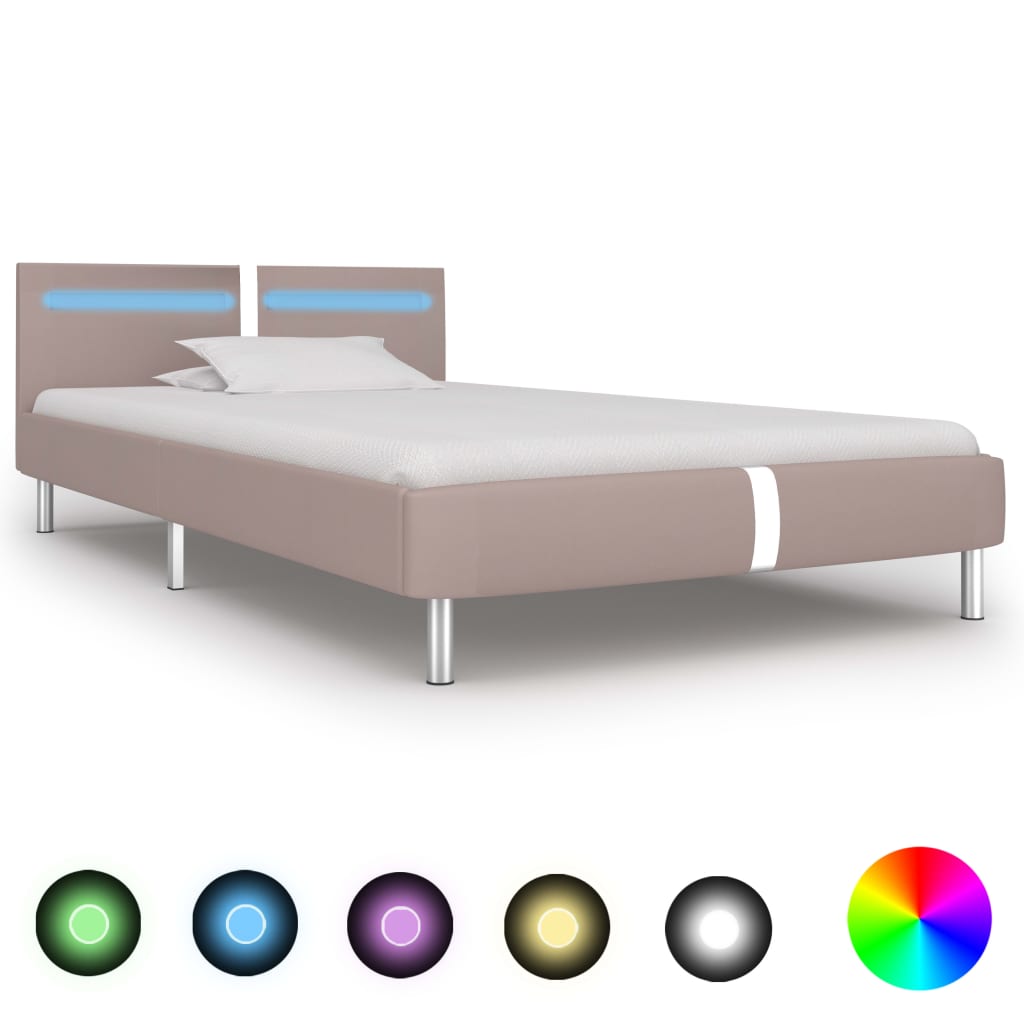 vidaXL Каркас ліжка зі світлодіодами Капучино 90x200 см Штучна шкіра