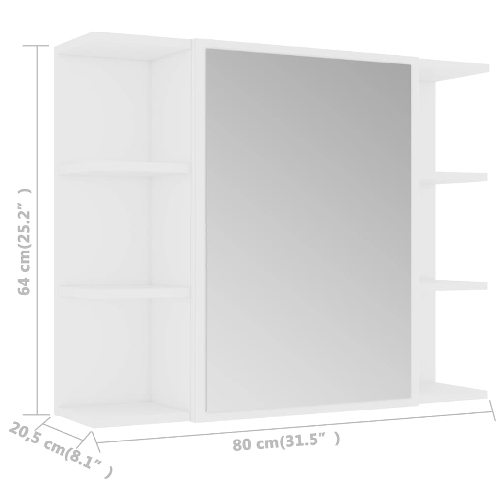 vidaXL Дзеркальна шафа для ванної кімнати Білий 80x20,5x64 см ДСП