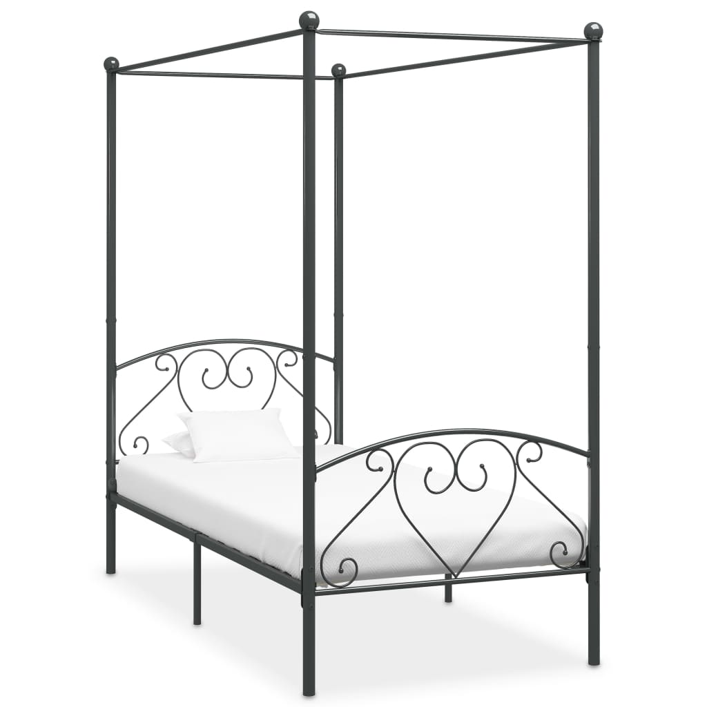 vidaXL Каркас ліжка з балдахіном Сірий 90x200 см Метал