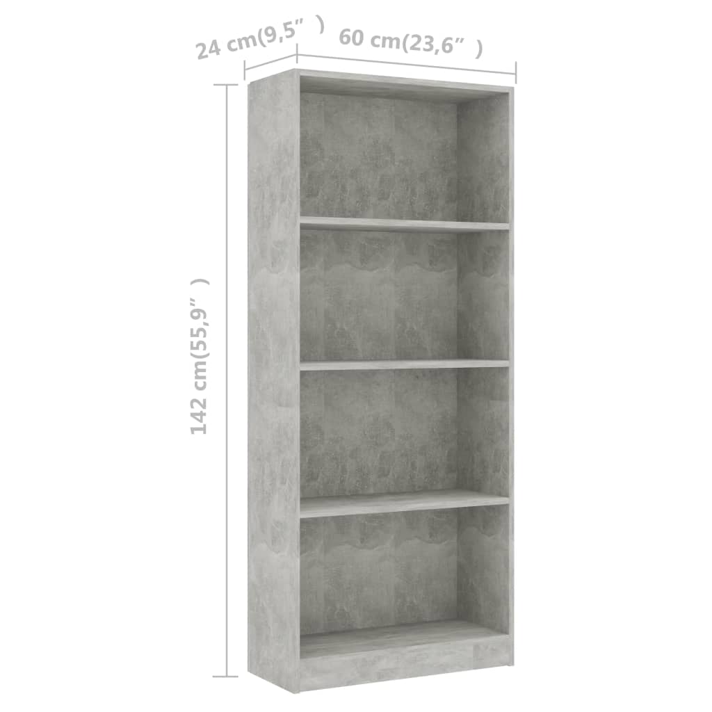 vidaXL 4-Рівнева книжкова шафа Сірий бетон 60x24x142 см ДСП