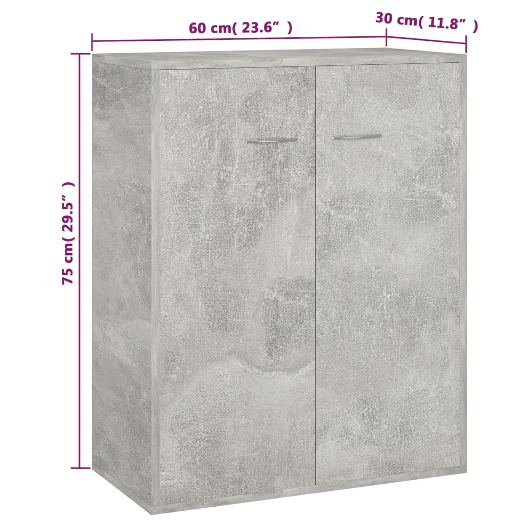 800733 vidaXL Sideboard Concrete Grey 60x30x75 cm Chipboard
