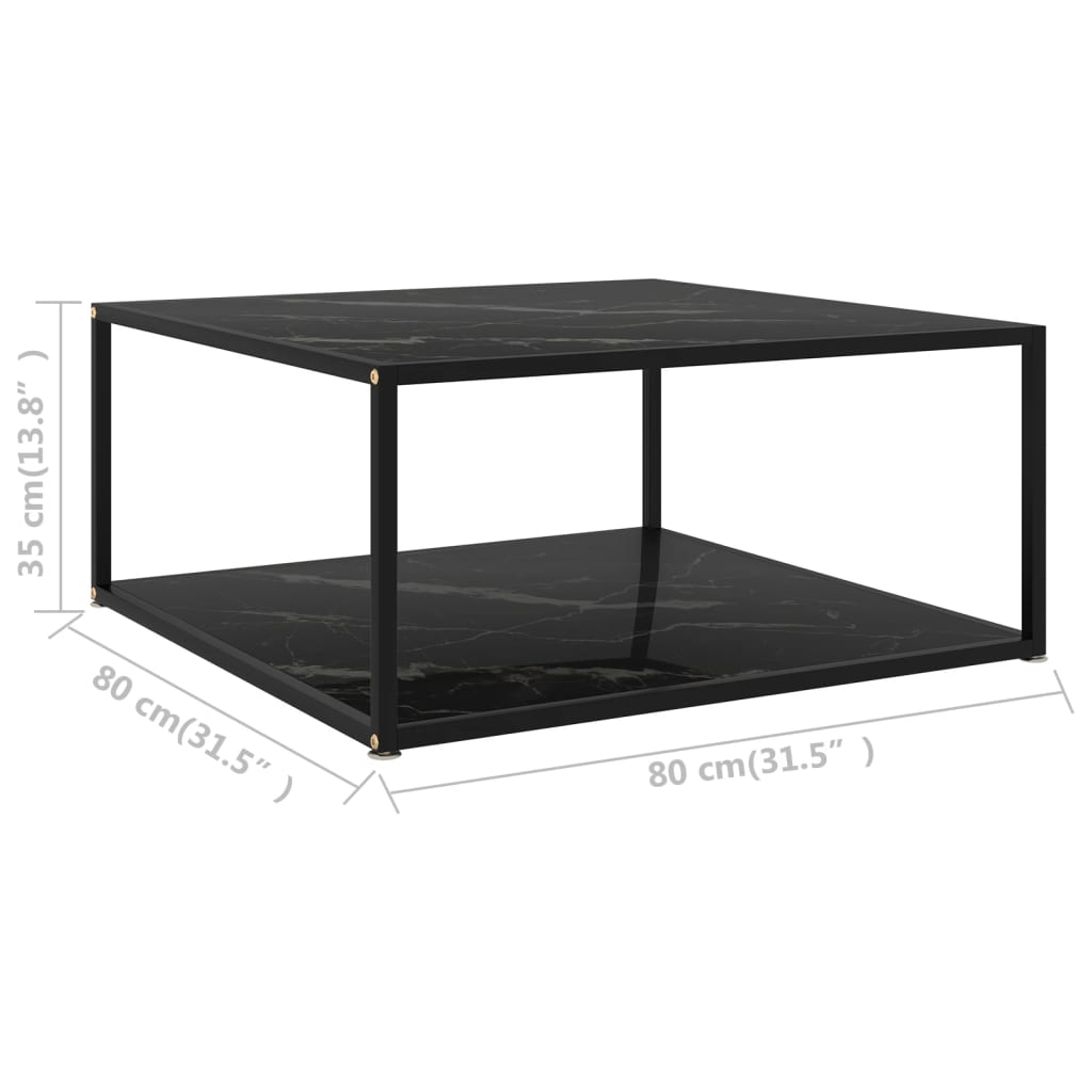 vidaXL Журнальний столик Чорний 80х80х35 см Загартоване скло